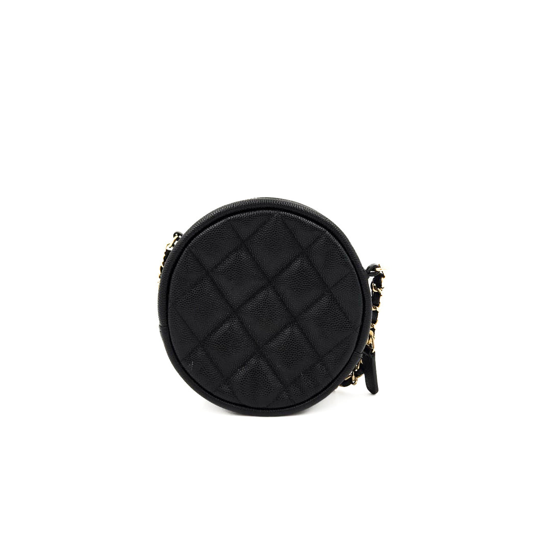 Chanel Black Caviar Round Mini Clutch With Chain