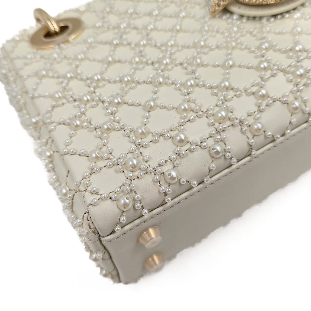 Christian Dior Lambskin Mini Lady Dior Bag with Resin Pearls