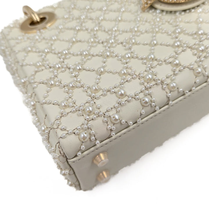Christian Dior Lambskin Mini Lady Dior Bag with Resin Pearls
