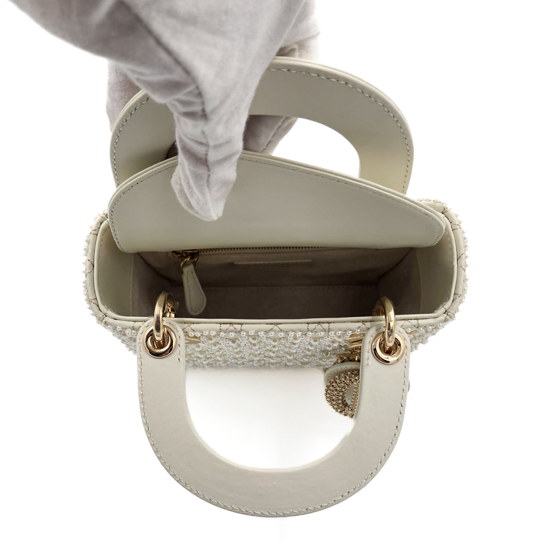 Christian Dior Lambskin Mini Lady Dior Bag with Resin Pearls