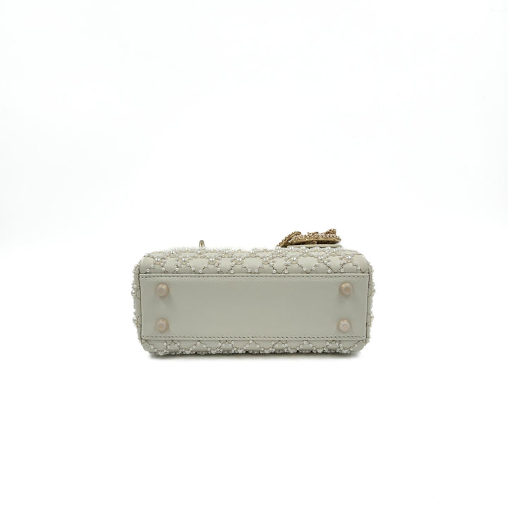 Christian Dior Lambskin Mini Lady Dior Bag with Resin Pearls