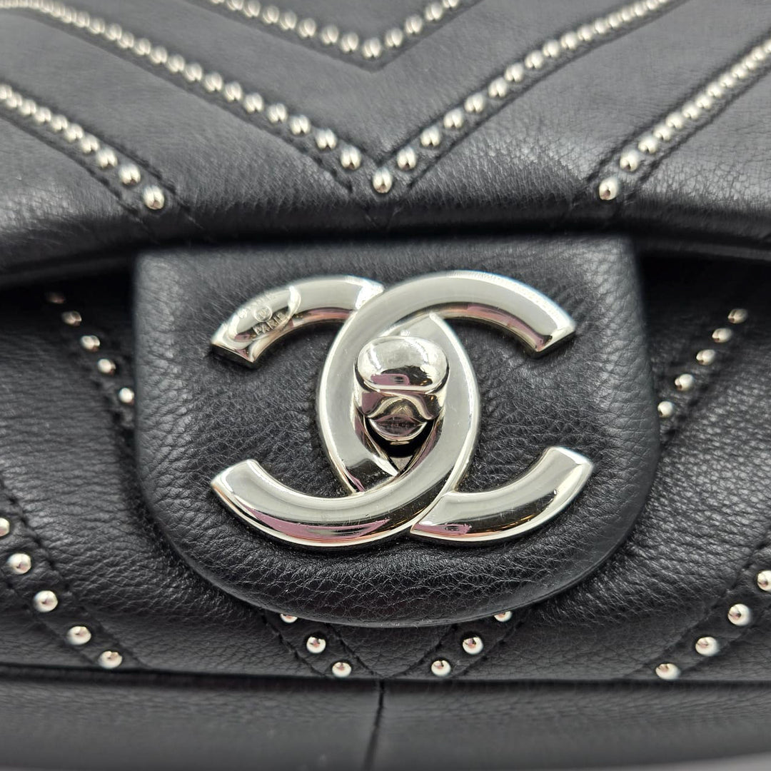 Chanel Medium Chevron Calfskin Stud Wars Flap Bag