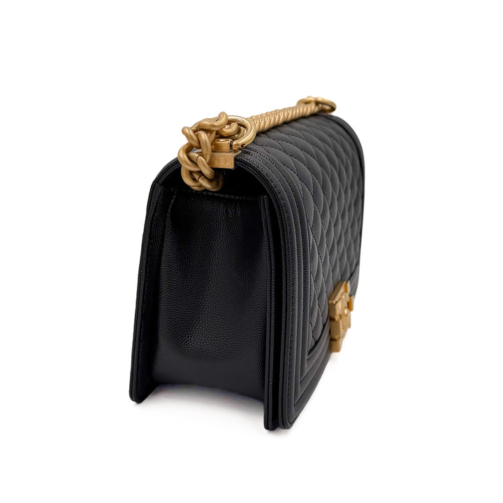 Chanel Medium Black Grained Caviar Boy Bag