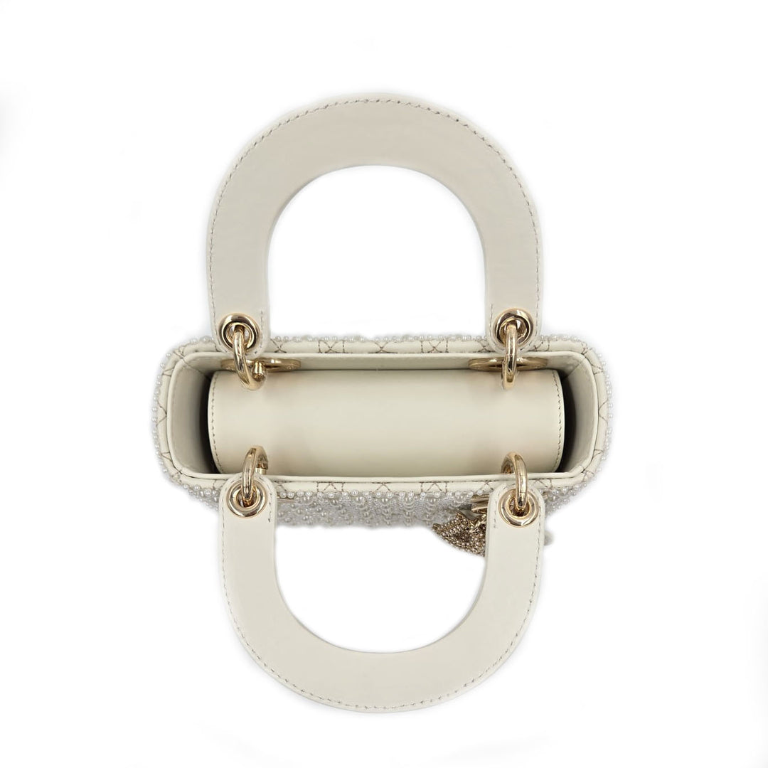 Christian Dior Lambskin Mini Lady Dior Bag with Resin Pearls