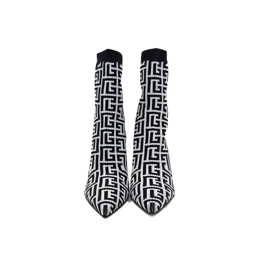 Balmain Skye Metallic Stretch Knit Ankle Boots
