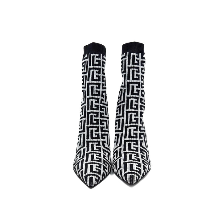 Balmain Skye Metallic Stretch Knit Ankle Boots