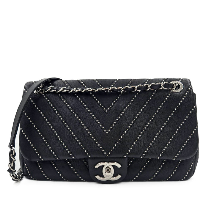 Chanel Medium Chevron Calfskin Stud Wars Flap Bag