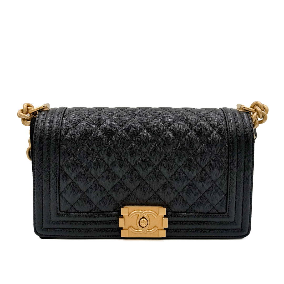 Chanel Medium Black Grained Caviar Boy Bag
