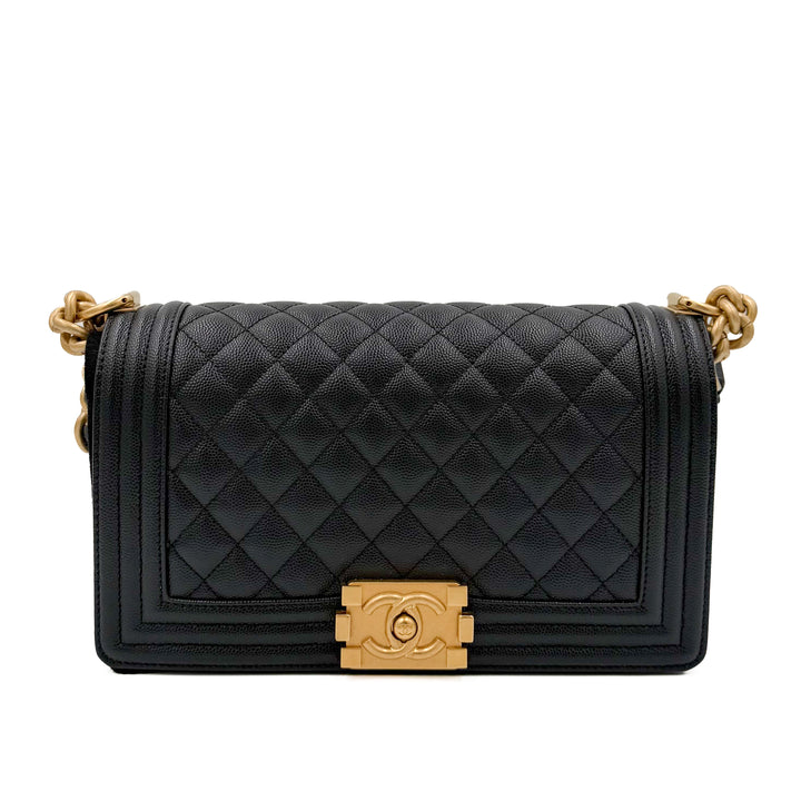 Chanel Medium Black Grained Caviar Boy Bag