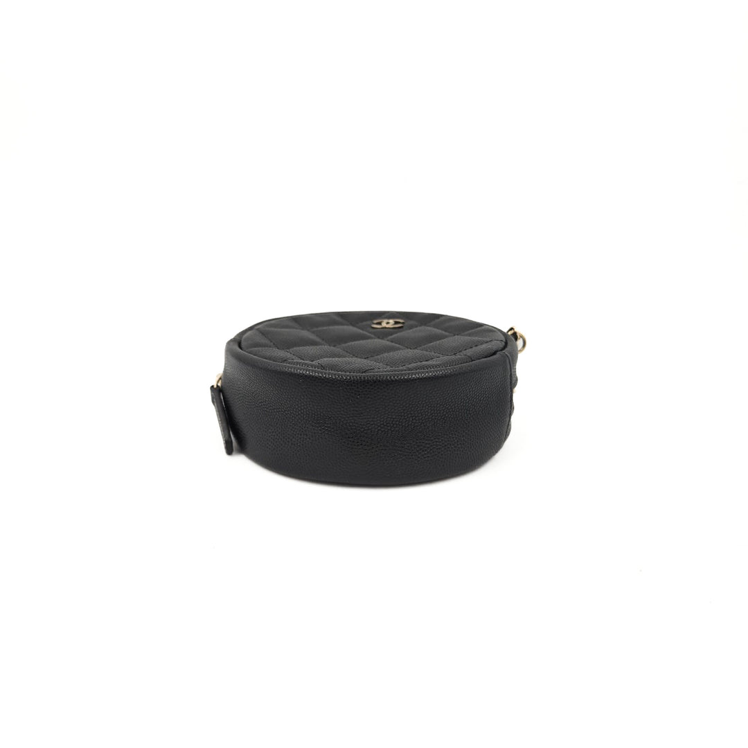Chanel Black Caviar Round Mini Clutch With Chain