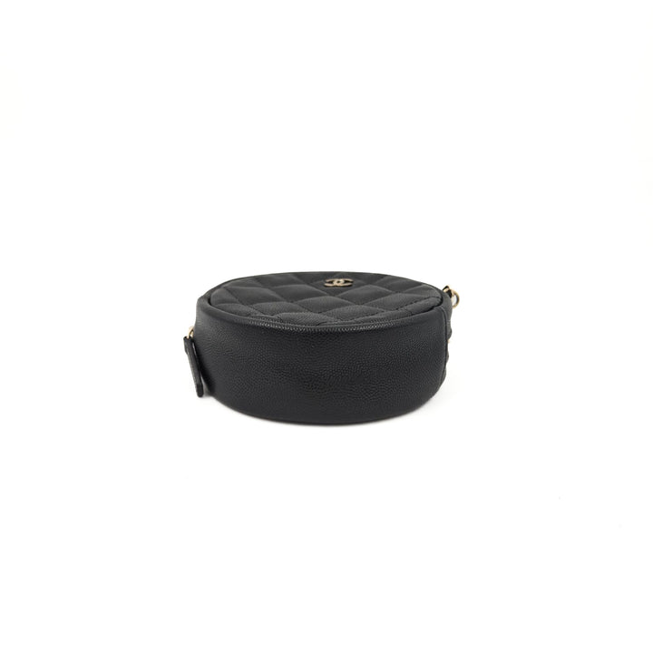 Chanel Black Caviar Round Mini Clutch With Chain