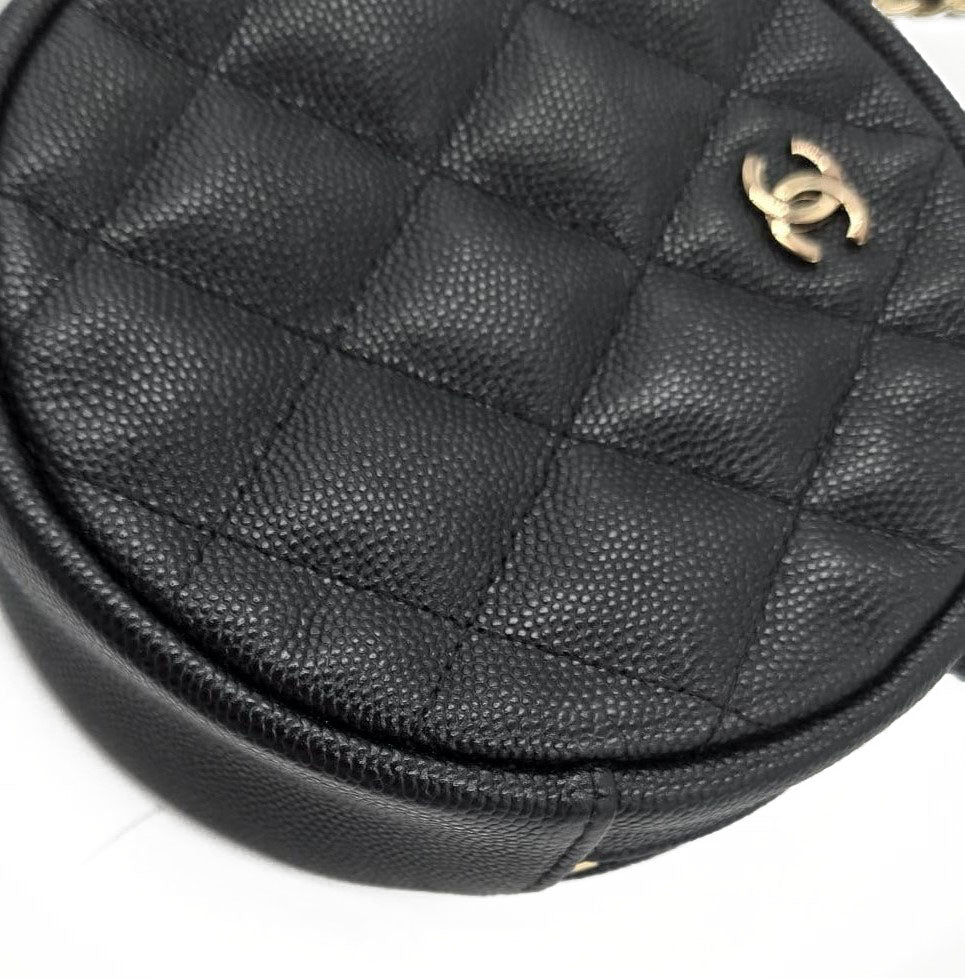 Chanel Black Caviar Round Mini Clutch With Chain
