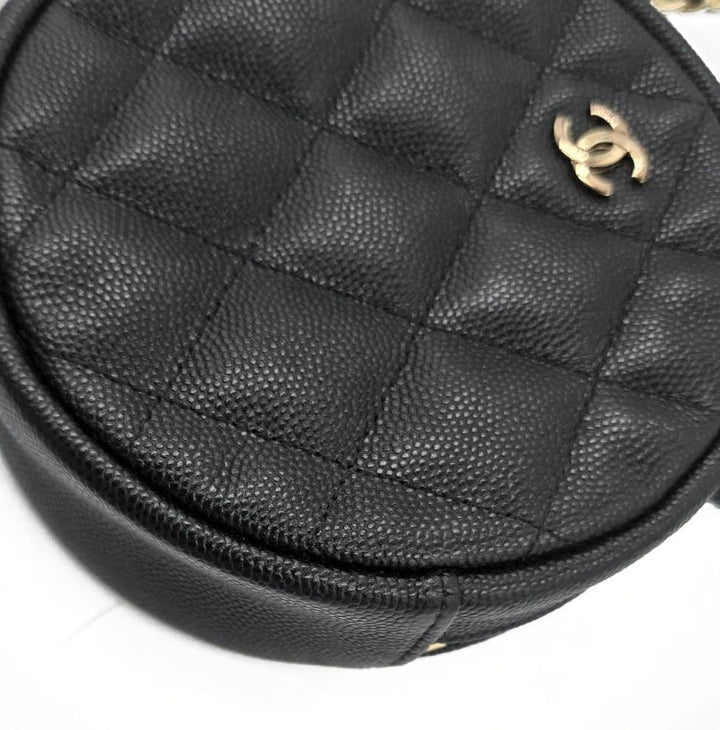 Chanel Black Caviar Round Mini Clutch With Chain