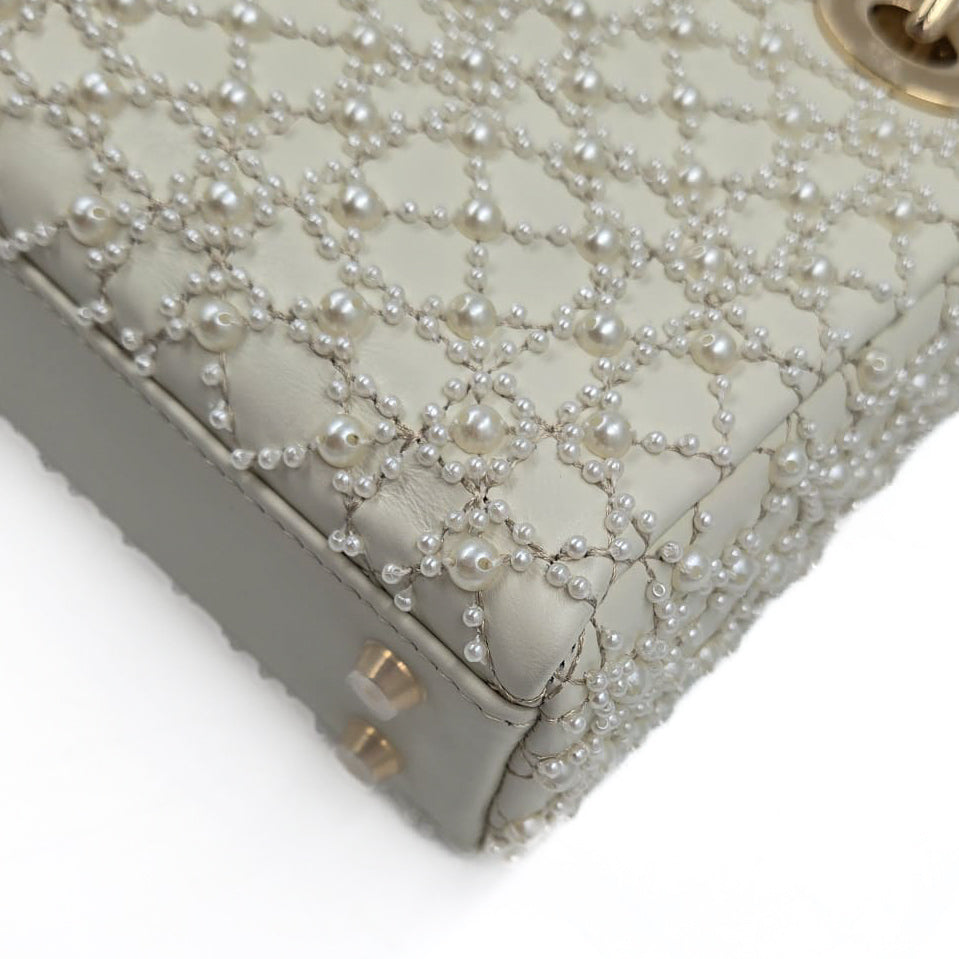 Christian Dior Lambskin Mini Lady Dior Bag with Resin Pearls