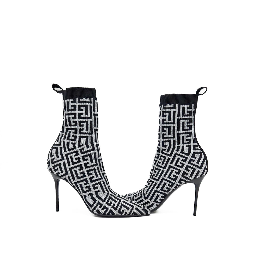 Balmain Skye Metallic Stretch Knit Ankle Boots