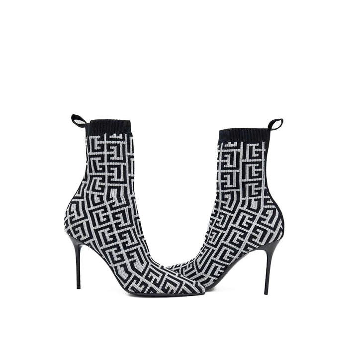 Balmain Skye Metallic Stretch Knit Ankle Boots