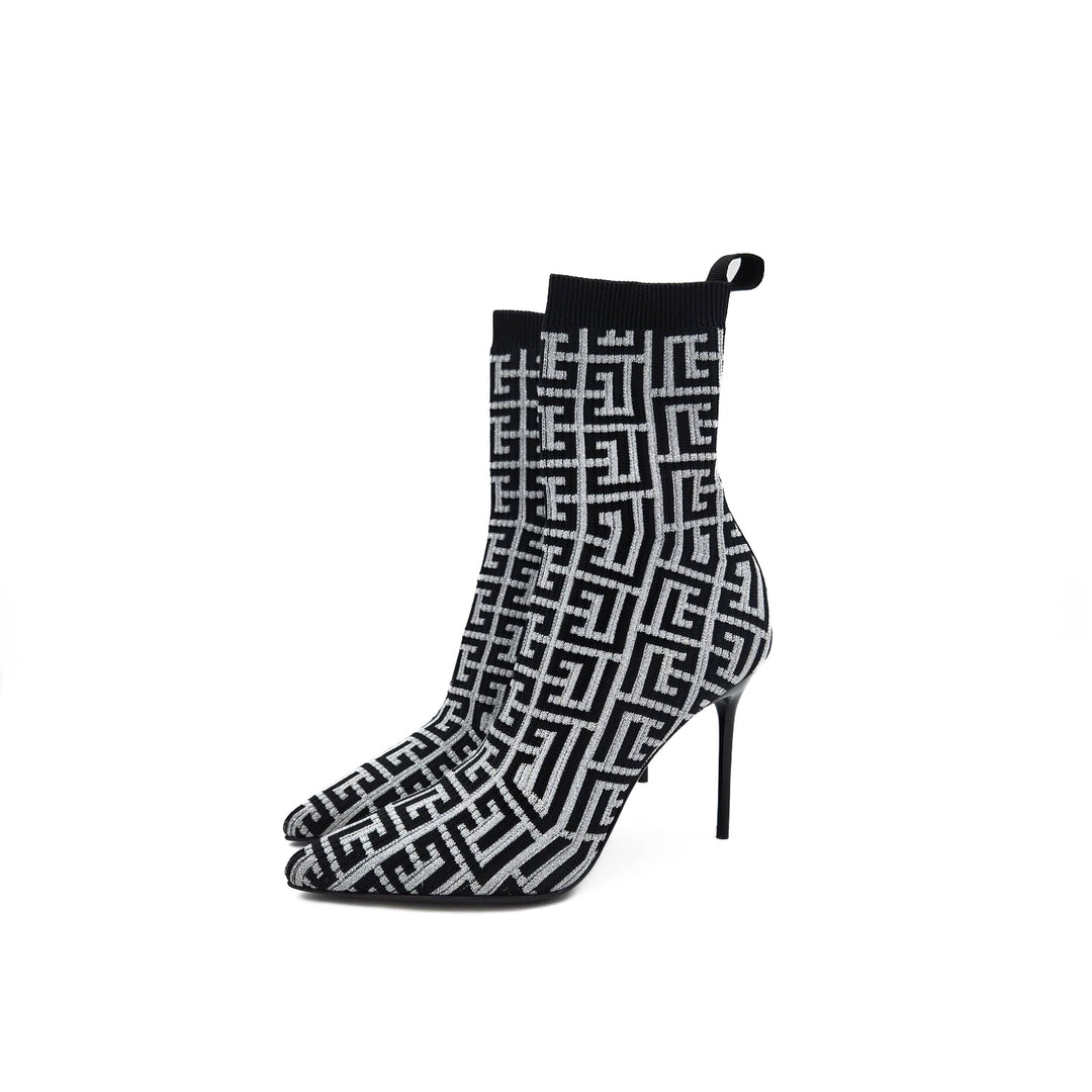 Balmain Skye Metallic Stretch Knit Ankle Boots