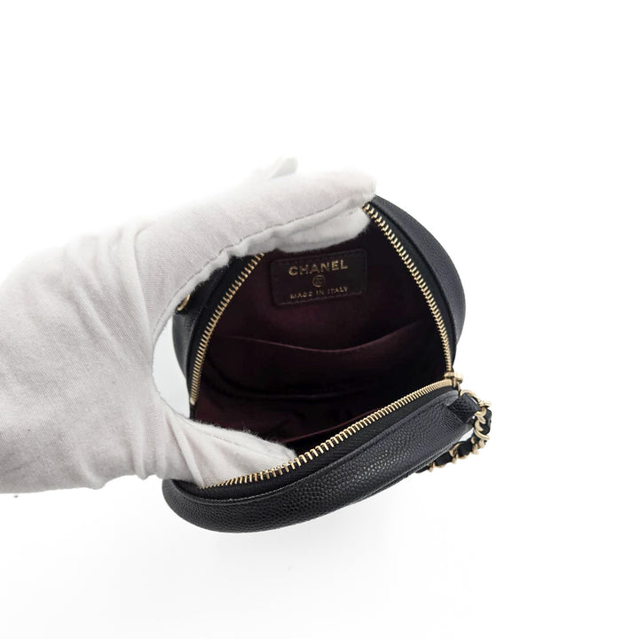 Chanel Black Caviar Round Mini Clutch With Chain