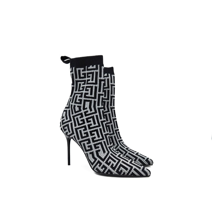 Balmain Skye Metallic Stretch Knit Ankle Boots
