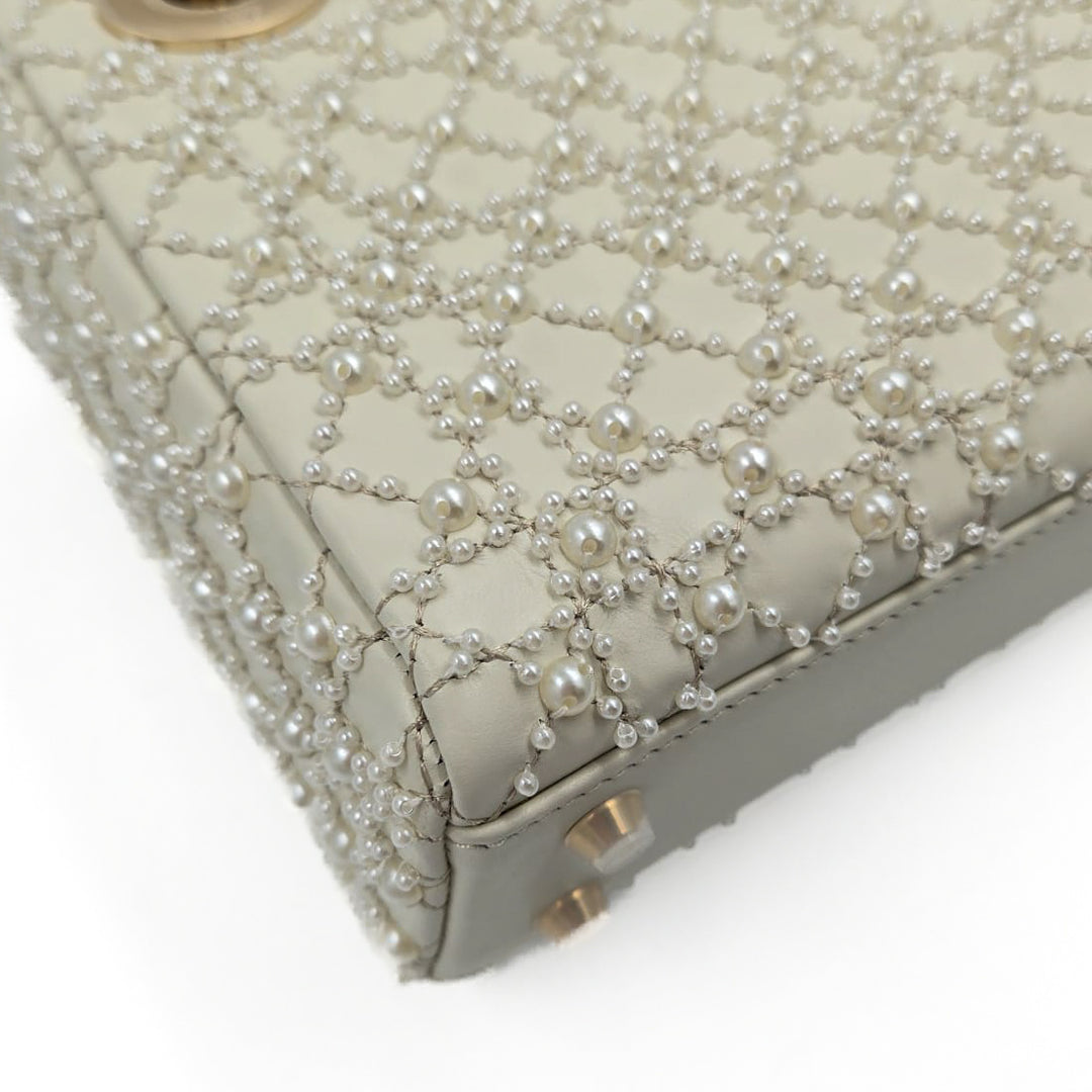 Christian Dior Lambskin Mini Lady Dior Bag with Resin Pearls