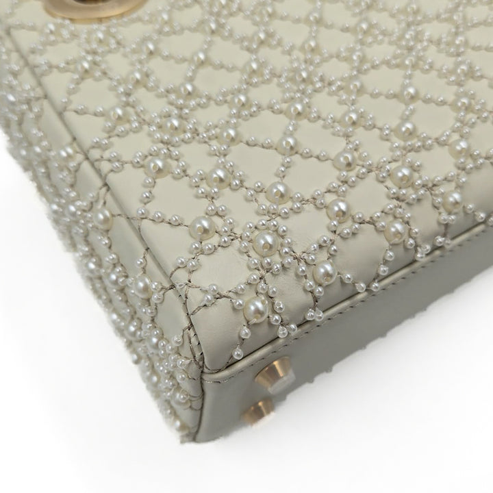 Christian Dior Lambskin Mini Lady Dior Bag with Resin Pearls