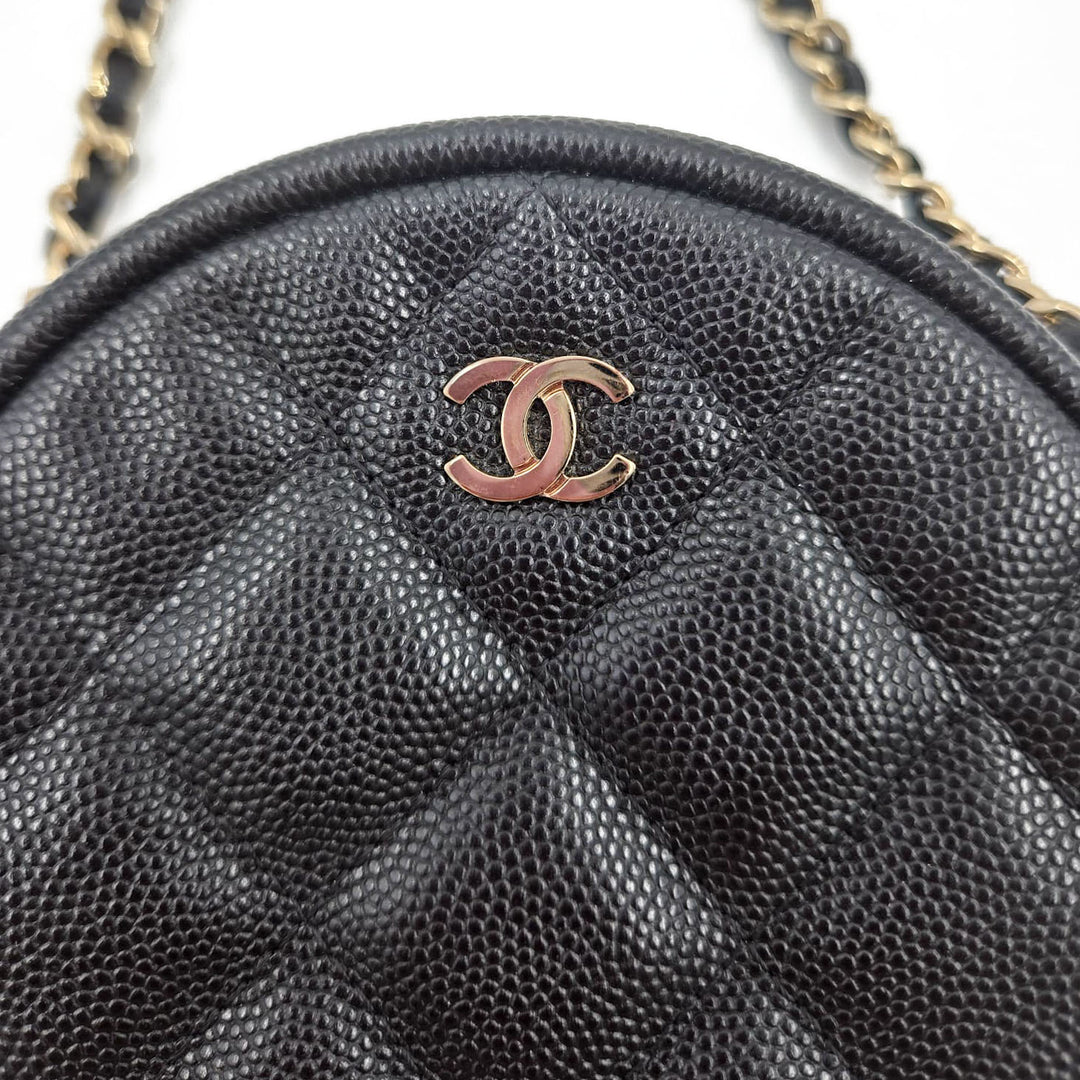 Chanel Black Caviar Round Mini Clutch With Chain