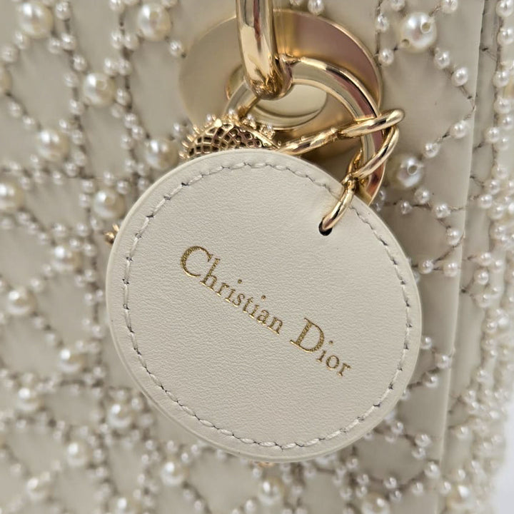 Christian Dior Lambskin Mini Lady Dior Bag with Resin Pearls