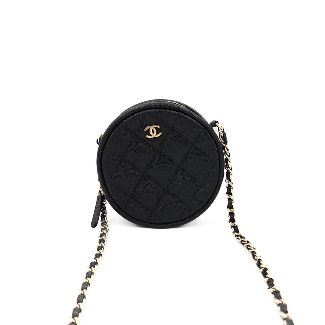 Chanel Black Caviar Round Mini Clutch With Chain