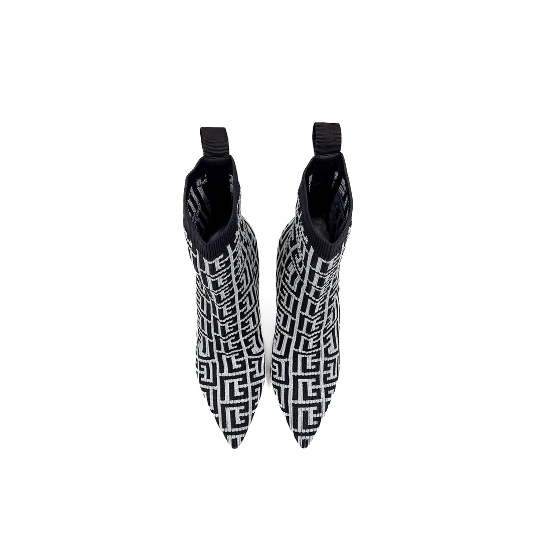 Balmain Skye Metallic Stretch Knit Ankle Boots