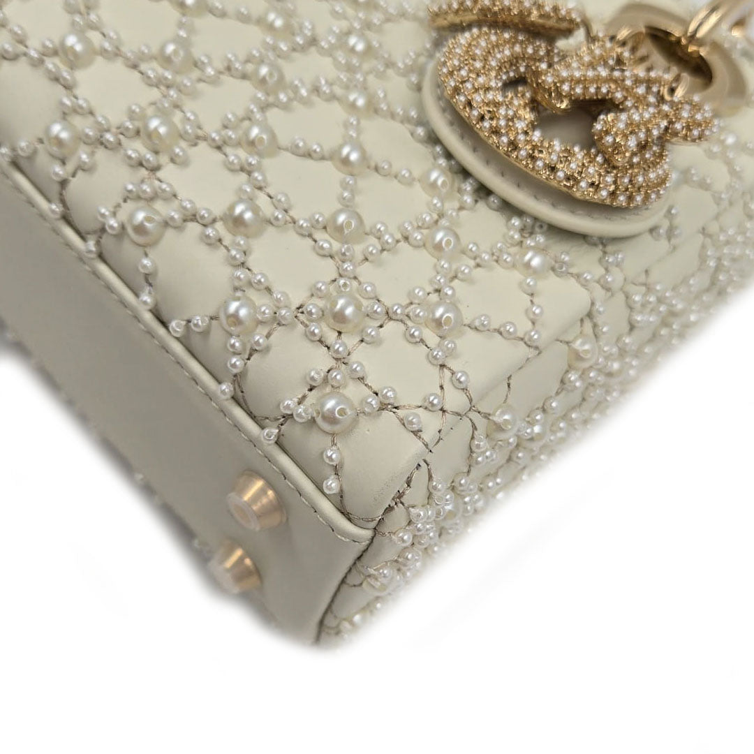 Christian Dior Lambskin Mini Lady Dior Bag with Resin Pearls
