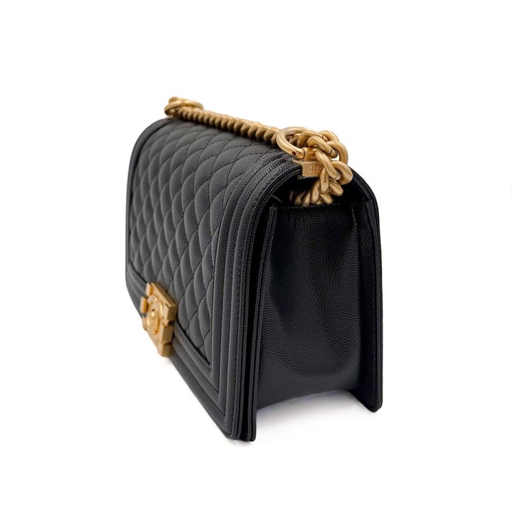 Chanel Medium Black Grained Caviar Boy Bag
