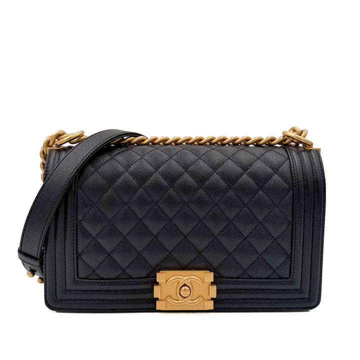 Chanel Medium Black Grained Caviar Boy Bag