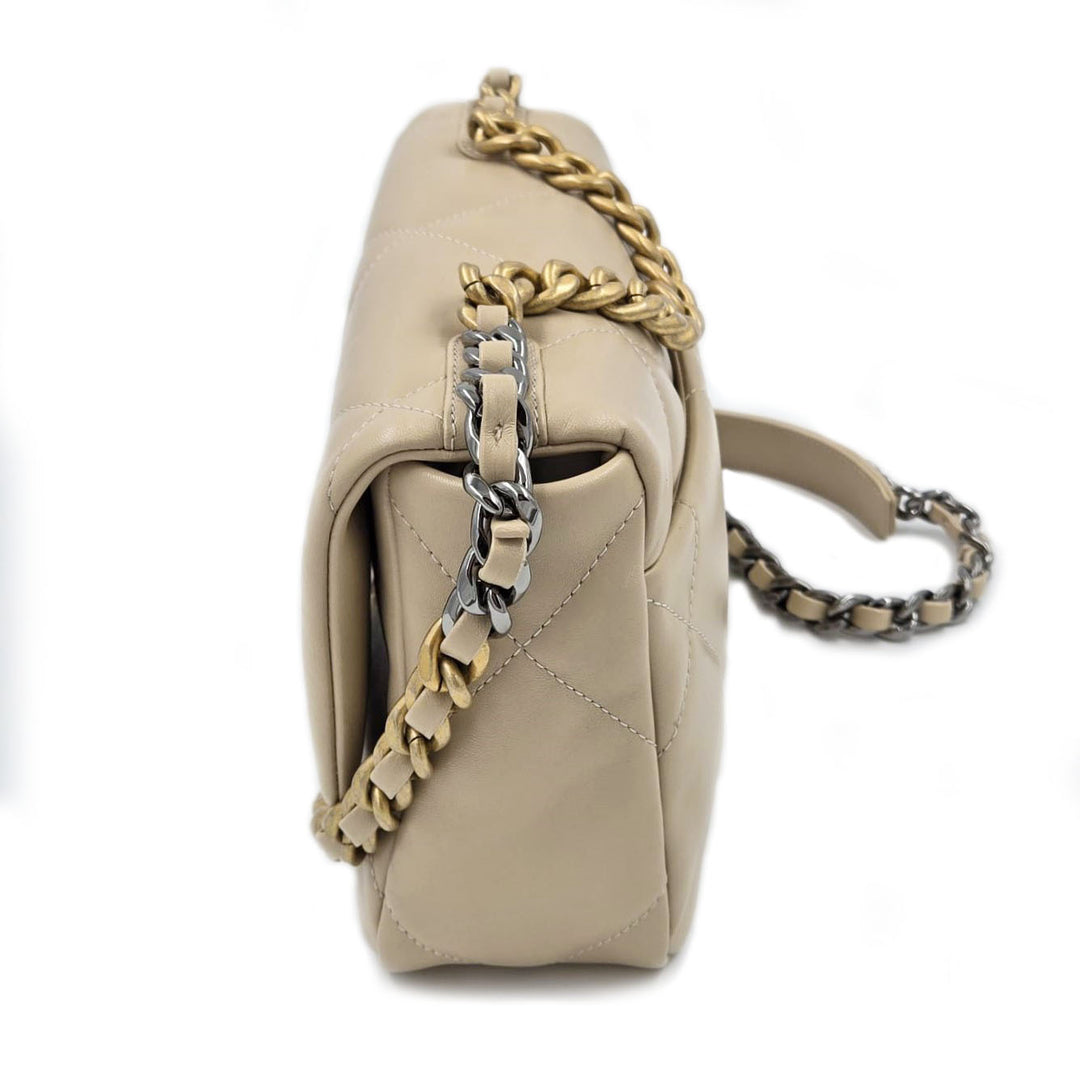 Chanel Small Light Beige Lambskin 19 Flap Bag