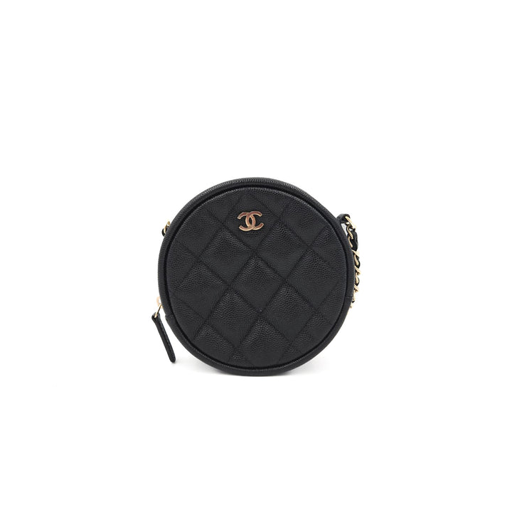 Chanel Black Caviar Round Mini Clutch With Chain