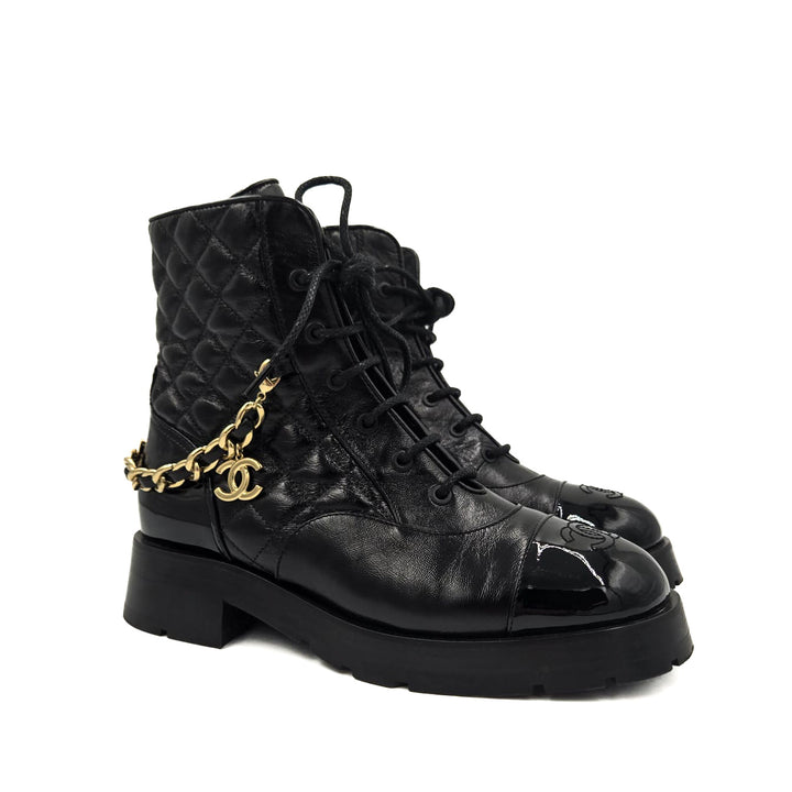 Chanel Combat Boots with Interlocking CC Chain
