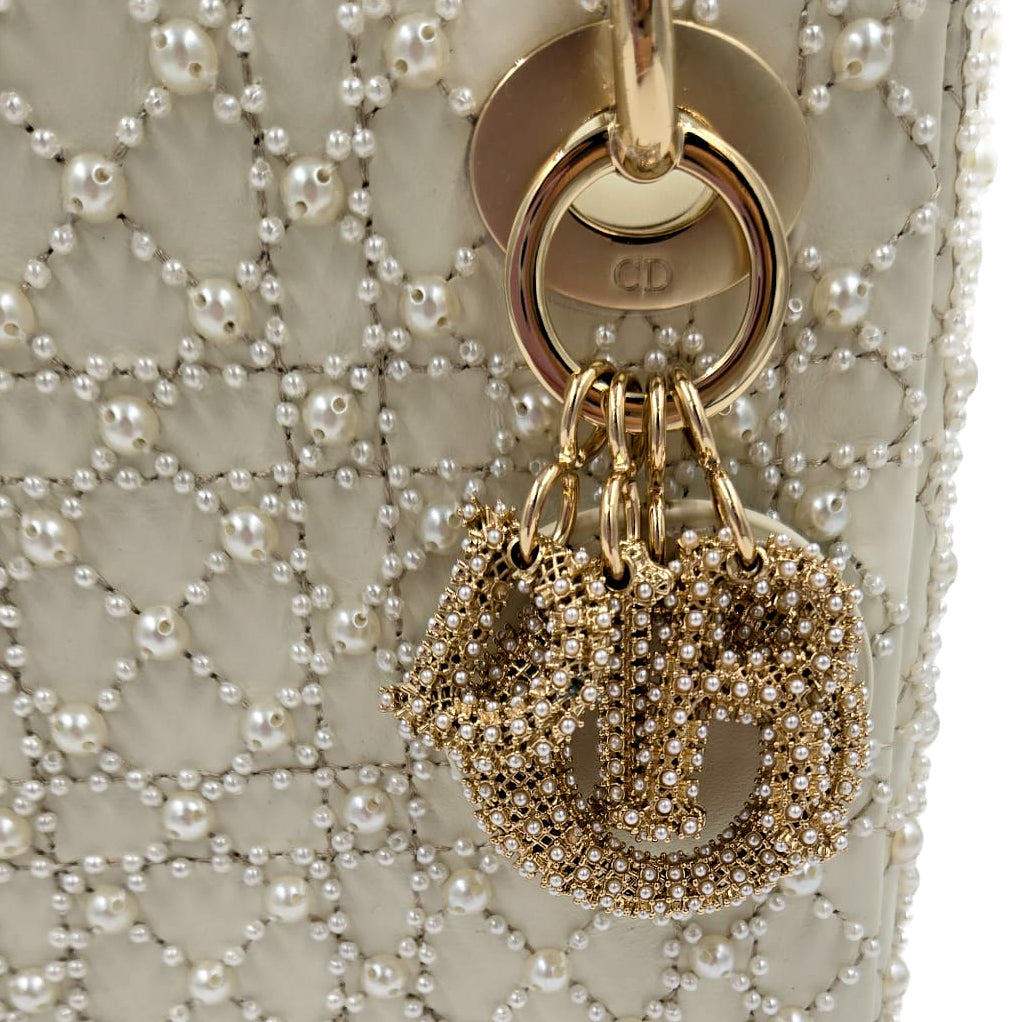 Christian Dior Lambskin Mini Lady Dior Bag with Resin Pearls