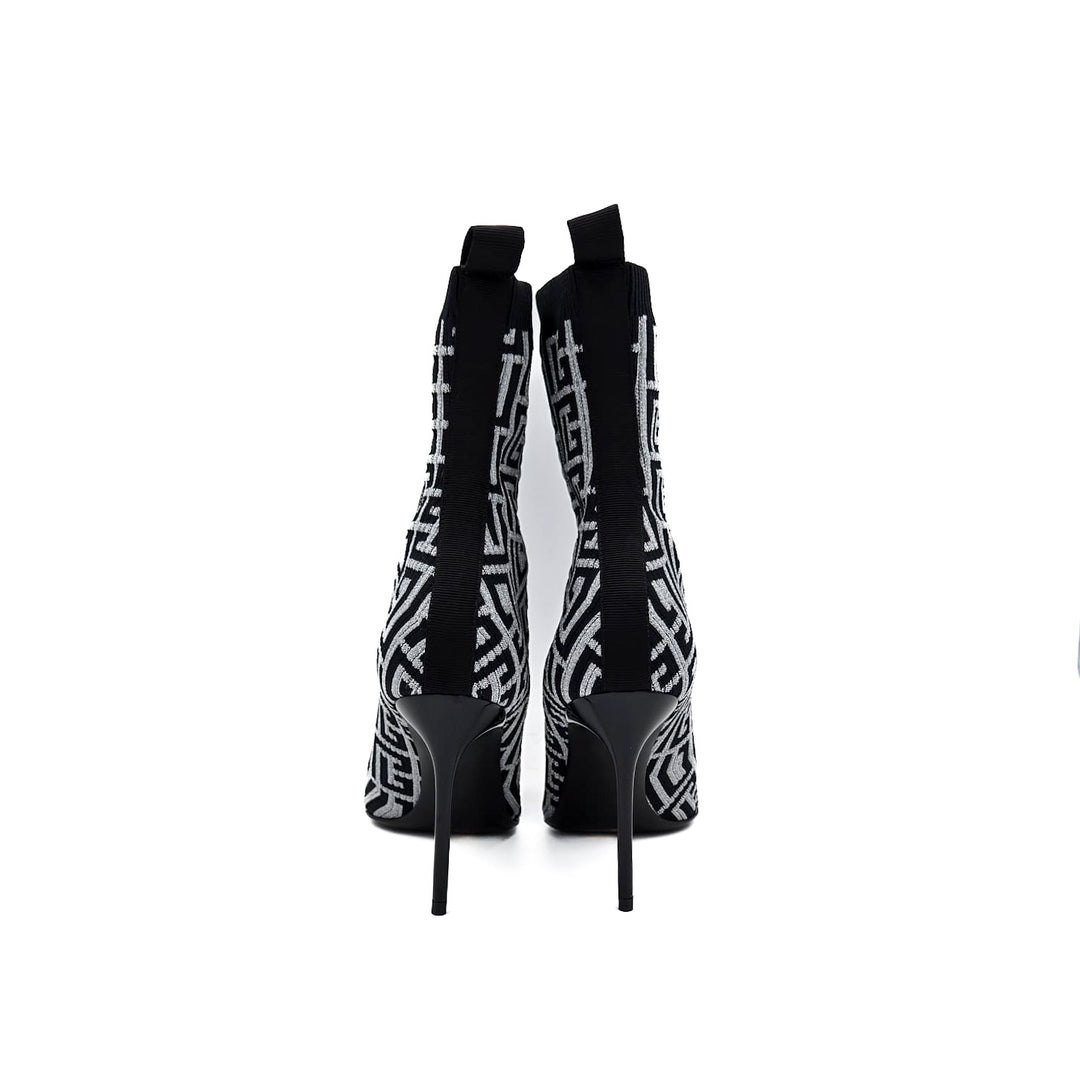 Balmain Skye Metallic Stretch Knit Ankle Boots