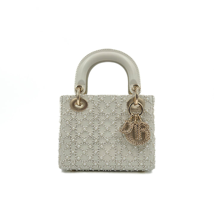 Christian Dior Lambskin Mini Lady Dior Bag with Resin Pearls
